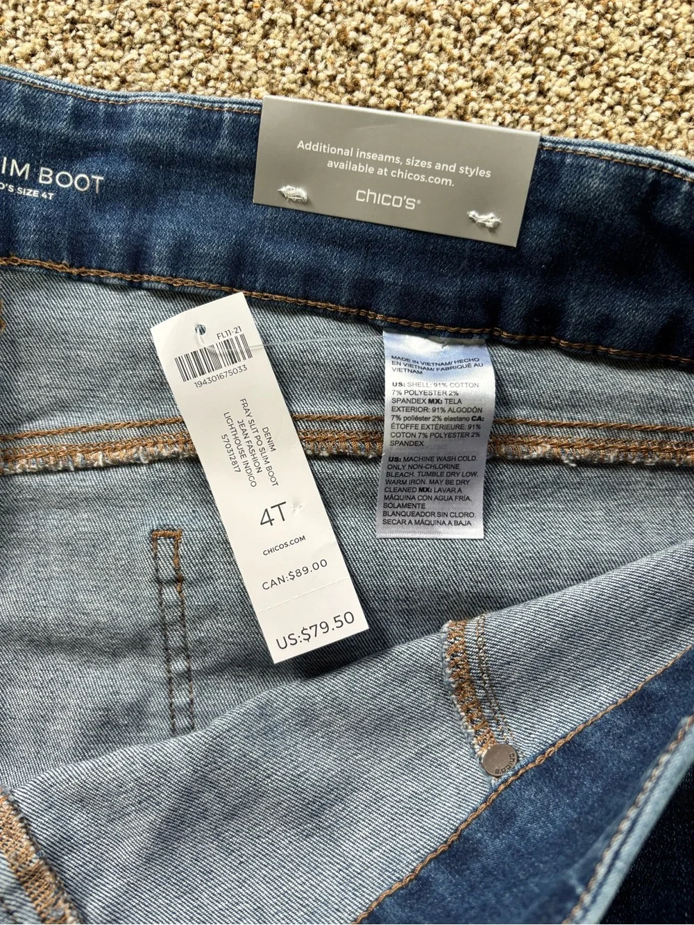 *NEW* Chico’s Pull-On Slim Boot Denim Fray Slit Jeans - Size - 20T - Picture 5 of 7